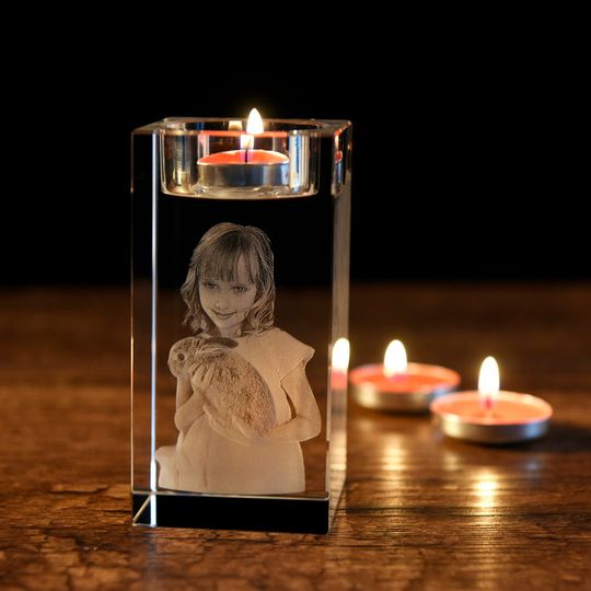 Discover Custom 3D Photo Candle Holder,3D Crystal Photo Laser Engraved,Engraved Crystal Tealight Holder