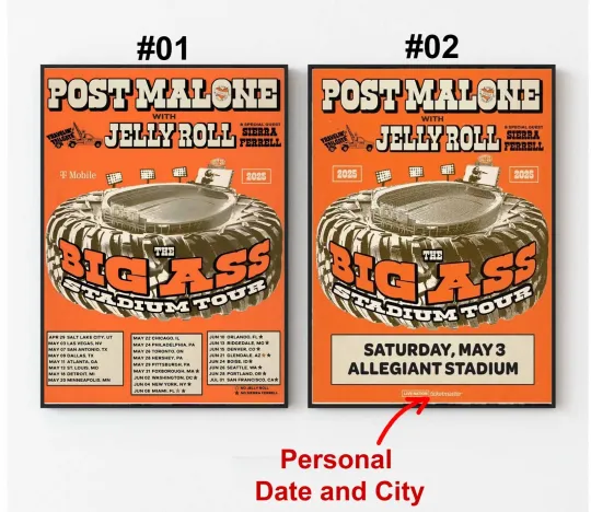 Discover Post Malone Big Ass Stadium Tour 2025 Poster - Custom Date and City