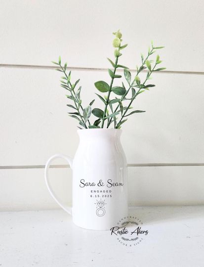 Discover Engagement Gift, Custom Vase, Milk Jug Vase, Gift for Couple, Newly Engaged