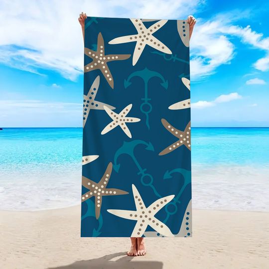 Discover Ocean element printed beach towel, starfish, boat anchor