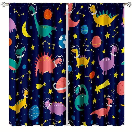 Discover 2pcs Dinosaurs Curtains, Fun Dinosaurs Design Print Window Curtain