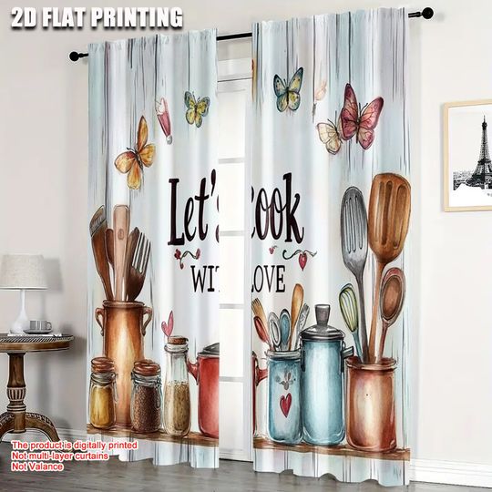 Discover 2pcs, Print Curtains 2D plane printing Color kitchen printing Window Curtain