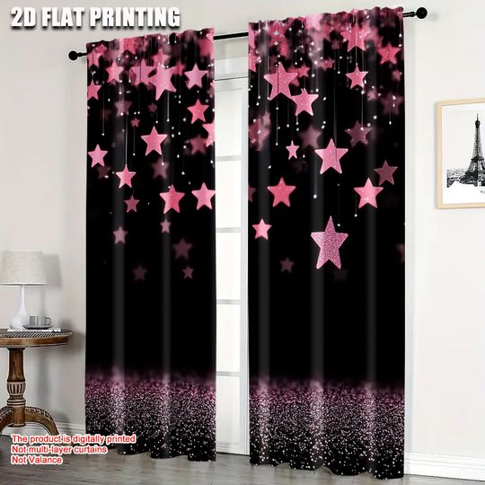 Discover 2Pcs Blackout Curtain Pink StarsWindow Curtain