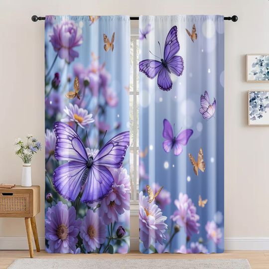Discover 2pc,  Window Curtains butterfly pattern Window Curtain
