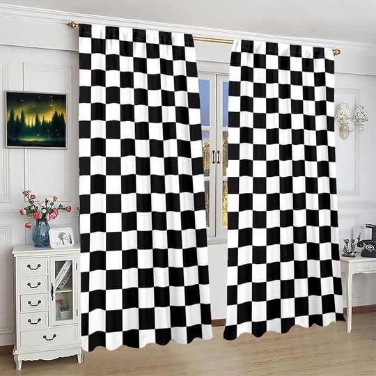 Discover 2 pieces - plaid - printed Window Curtain