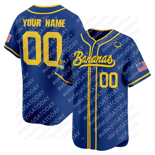 Discover Customizable Bananas Baseball Jersey - Team Personalized Sports Fan Apparel Blue