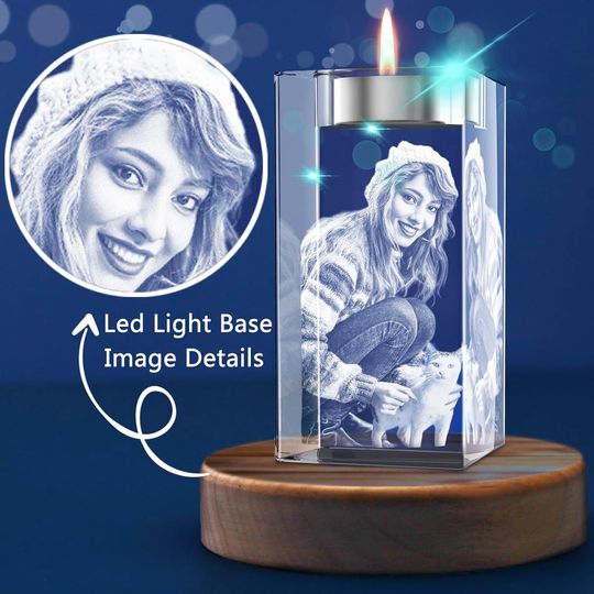 Discover Custom Photo 3D Laser Crystal, Etched Your Photo In A Crystal Candle Holder