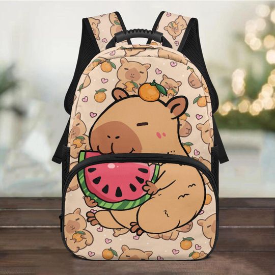 Discover Cute Capybara Theme Backpack, Cheerful Cartoon Backpack, Gift for Capybara Lovers