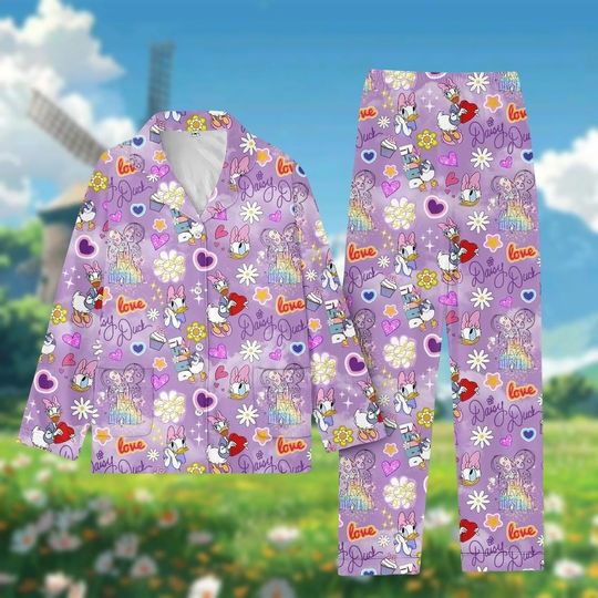 Discover Disneyyy Daisy Duckk Pajamas Set, Disneyyy Daisy Sleepwear Set, Disneyyy Cartoon Holiday Pajamas, Magicc Kingdom Matching Loungewear