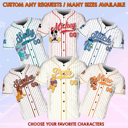 Discover Disneyyy Famous Characters Collection Jersey, Disneyyy Mickeyy And Friends Jersey, Disneyyy Lilo & Stitchh Jersey, Disneyyy winniee the poohh Jersey