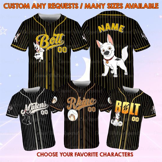 Discover Custom Disneyyy Bolt Characters Group Jersey, Bolt Family Matching Jersey, Disneyyy World Trip Bolt Jersey, Disneyyy Inspired Clothing
