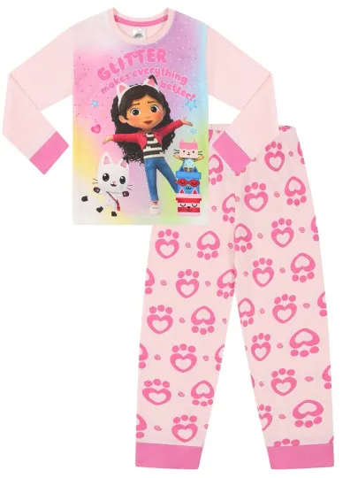 Discover Girls Gabby's Dollhouse 'Glitter Makes Everything Better' Long Pink Pyjama Set