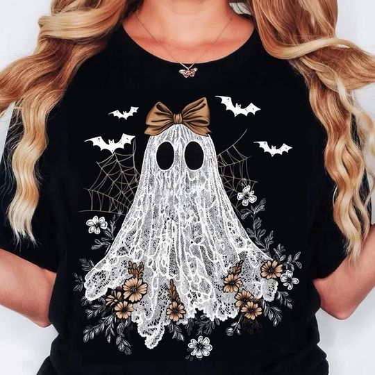Discover Cute Lace Ghost Shirt, Boo In Boojee, Halloween Boo Lace Bow Shirt