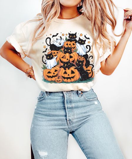 Discover Black Cat Halloween Shirt, Pumpkin Season Cat Shirt