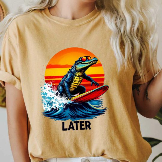 Discover Funny Alligator Surf Shirt  Comfort Colors Summer Tee, Retro Beach Y2K Shirt