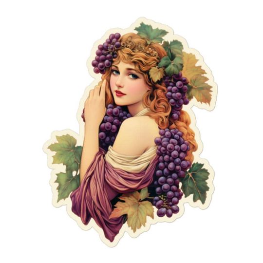 Discover Art Nouveau Grape Goddess Vinyl Sticker - Vintage Sticker