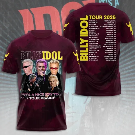 Discover Billy Idol It's A Nice Day To Tour Again 2025 3D All Over T-Shirt TA240
