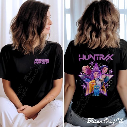 Discover Huntrix 2 sides Shirt, Kpop Demon Hunters Shirt, Saja Girls Fan Shirt