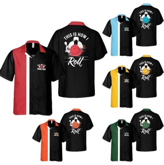 Discover Personalized Retro Bowling Hawaiian Shirt, Custom Name Button Down Shirt, Matching Bowling Team Shirt, Bowling Lover Gift,Bowler Shirts