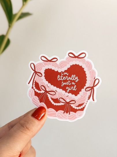 Discover Im Literally Just A Girl Sticker, Trendy Heart Cake, Coquette Cake Art Sticker