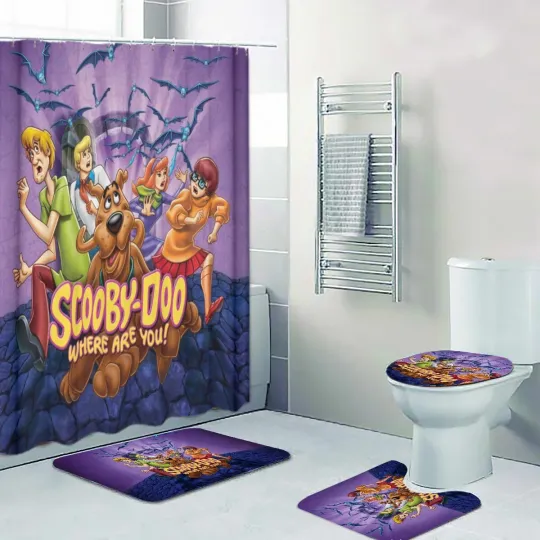 Discover Scooby-Doo, Where Are You! Print Shower Curtain Bath Mat Toilet Lid Cover Mat