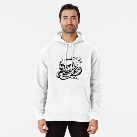 Discover Pumpkin Skull Snake Halloween Scary Jack o Lantern  Pullover Hoodie
