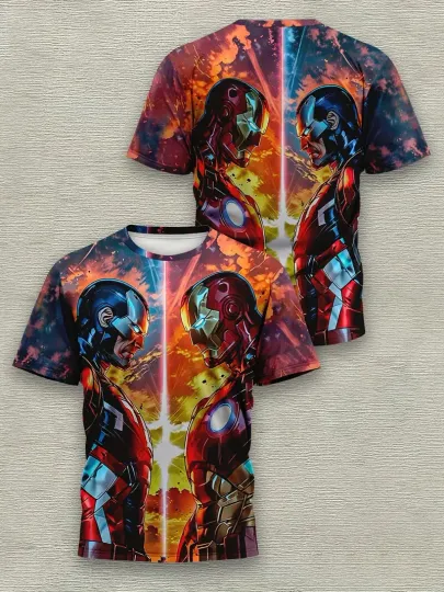 Discover Captainn Americaa And Ironn mann Face-Off Superhro Fans Gift Tshirt 3D Printed