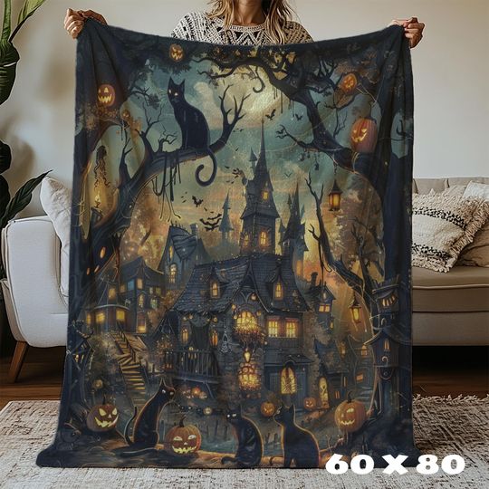 Discover Halloween Throw Blanket Decor, Soft Blanket, Halloween Decor, Cozy Holiday
