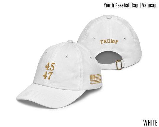 Discover 45 47 Trump Hat for Kids MAGA Baseball Cap  Trump Flag Embroidered Hat Gold, Small Fit Low Profile