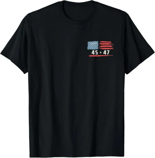 Discover 45 47 Trump President Vintage American Flag 2025 Pocket T-Shirt