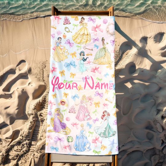 Discover Custom Disneyyy Princesses Beach Towel, Custom Name Princesses Squad Towel