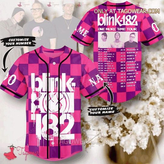 Discover Personalized Baseball Jersey  B182 Pink Purple Checkered One More Time Tour Shirt