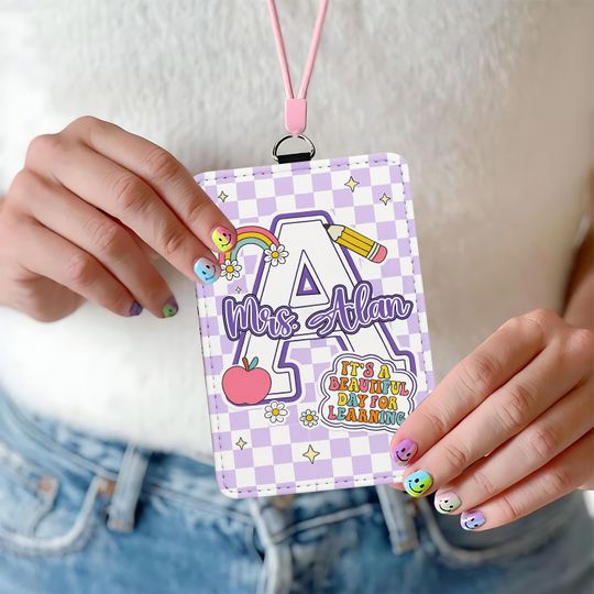 Discover Custom Teacher Groovy Badge Holder, Personalized Teacher ID Badge Holder, Teacher Appreciation Gift, Back To School Gift, Gift For Teacher