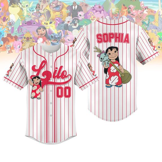 Discover Disneyyy Lilo Striped Line Baseball Jersey, Custom Lilo And Stitchh