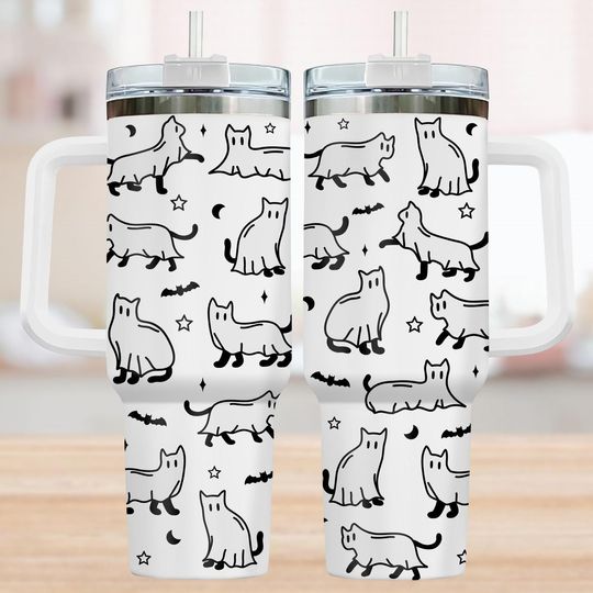 Discover Ghost Cat Rhinestone Tumbler 40oz, Spooky Black Cat Tumbler