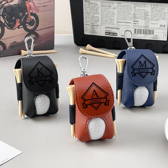 Discover Custom Golf Ball Bag with Name – Leather Tee Holder & Keychain | Gift for Men