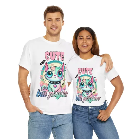 Discover Halloween Cat Psycho But Cute Unisex Heavy Cotton T-Shirt