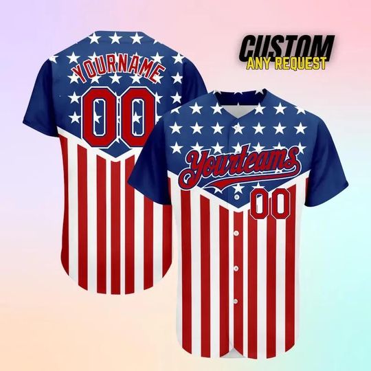 Discover Personalized USA Baseball Jersey, Custom 4th of July Independence Day Patriotic Shirt,Red White Blue Jersey