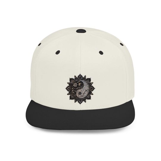 Discover Mandala Flat Bill Snapback Cap Featuring a Floral Yin Yang design