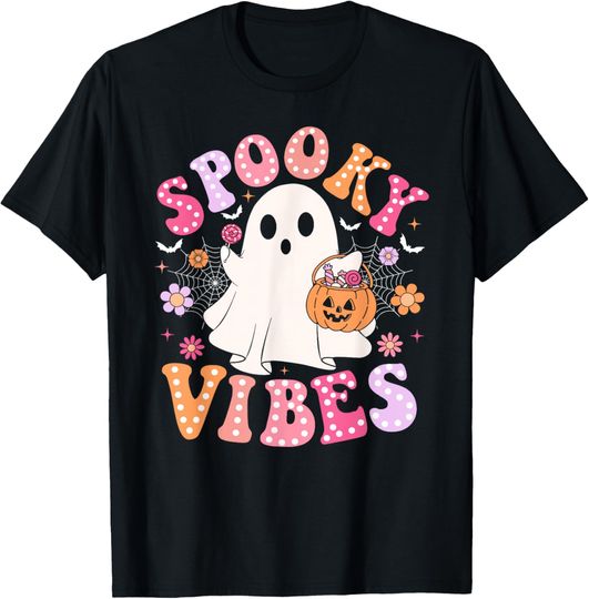 Discover Spooky Vibes Retro Ghost Halloween T-Shir
