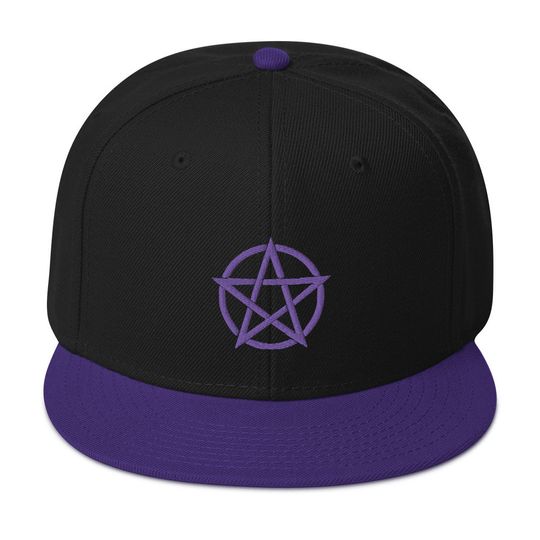 Discover Purple Witchcraft Woven Pentacle Pagan Embroidered Flat Bill Cap Snapback Hat