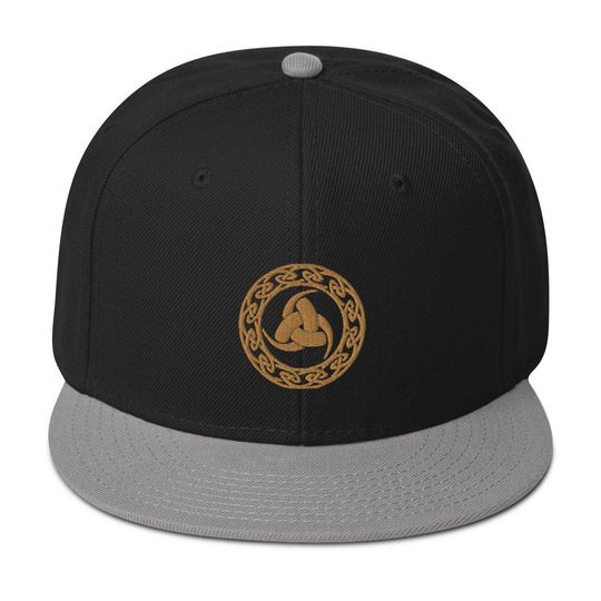 Discover Sepia Tone Odin's Knot - The Valknut Embroidered Celtic Flat Bill Hat Snapback Hat