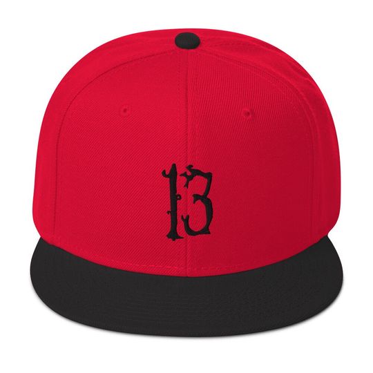 Discover Black Lucky Number 13 Goth # Thirteen Embroidered Flat Bill Cap Snapback Hat