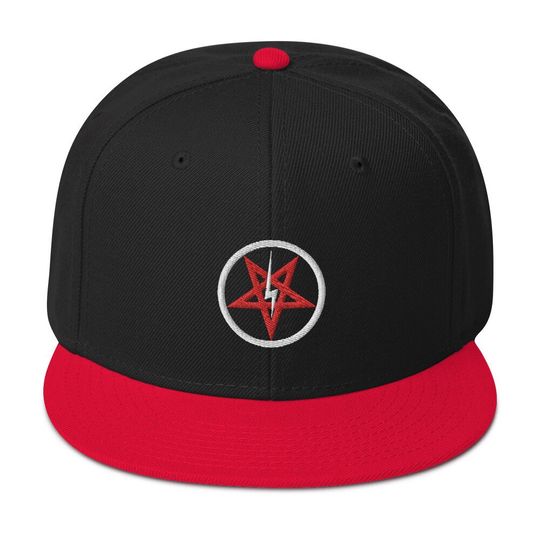 Discover Lightning Bolt Inverted Pentagram Occult Embroidered Flat Bill Cap Snapback Hat