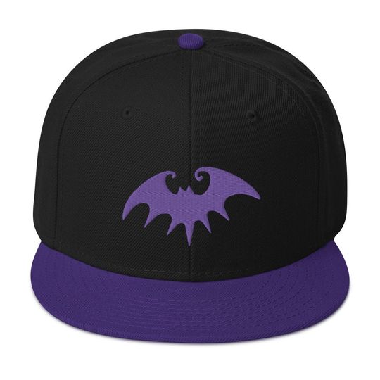 Discover Purple Halloween Gothic Vampire Bat Embroidered Flat Bill Cap Snapback Hat