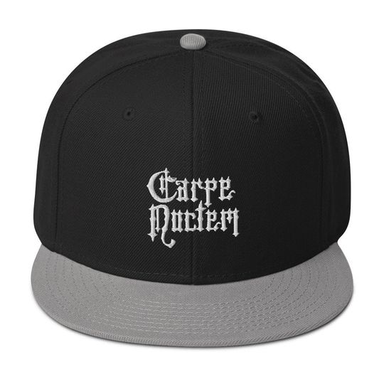 Discover Carpe Noctem Seize The Night Vampire Embroidered Flat Bill Cap Snapback Hat