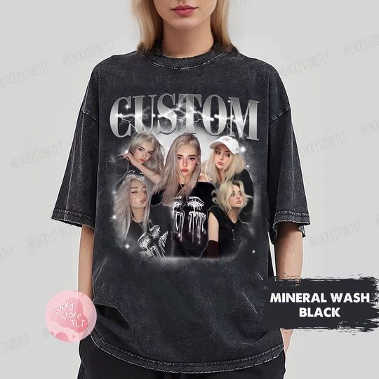 Discover Custom Bootleg Rap Tee, Custom Photo Mineral Wash Shirt, Custom Photo Vintage Graphic Tee