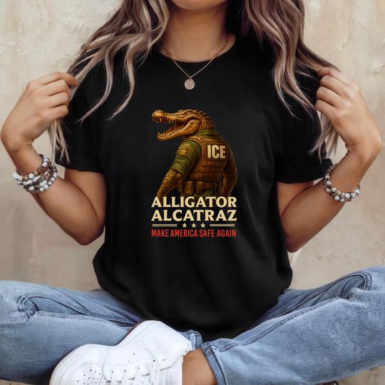 Discover Funny Alligator ICE Alcatraz T-Shirt, Make America Safe Again Graphic Tee