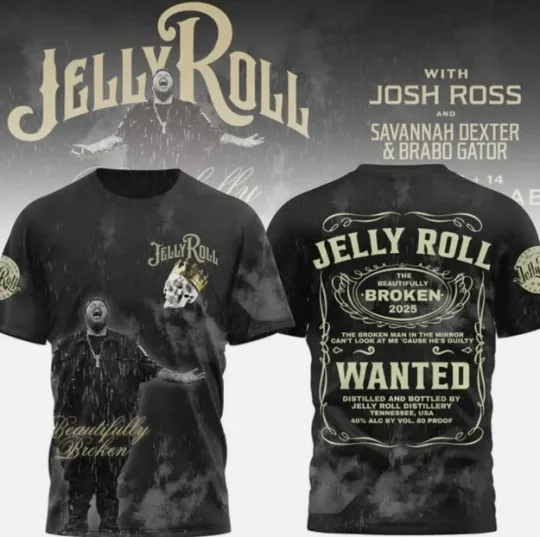 Discover Jelly Roll Beautifully 2025 Tour 3D T-Shirt gifl Fan Love Music