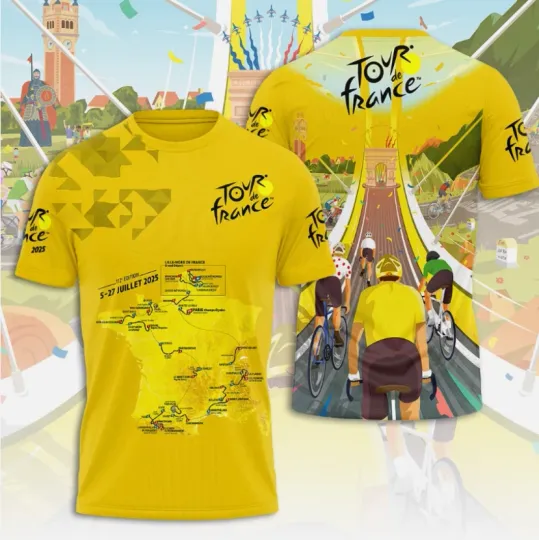 Discover Tour De France 2025 Racing 3D All Over Printed T-Shirt For Fans
